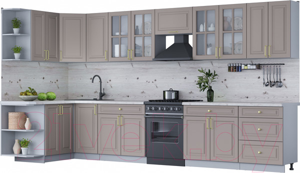 Изображение товара Кухонный гарнитур Интерлиния Мила Шато 1.5x3.8 левая (луна/луна/бискайская сосна)