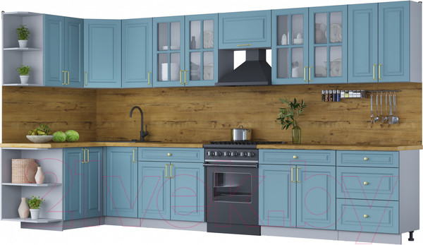 Изображение товара Кухонный гарнитур Интерлиния Мила Шато 1.5x3.8 левая (океан/океан/дуб бунратти)