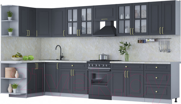 Изображение товара Кухонный гарнитур Интерлиния Мила Шато 1.5x3.8 левая (пепел/пепел/опал светлый)