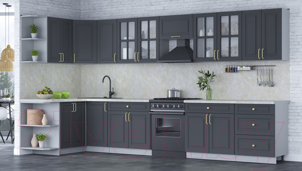 Изображение товара Кухонный гарнитур Интерлиния Мила Шато 1.5x3.8 левая (пепел/пепел/опал светлый)