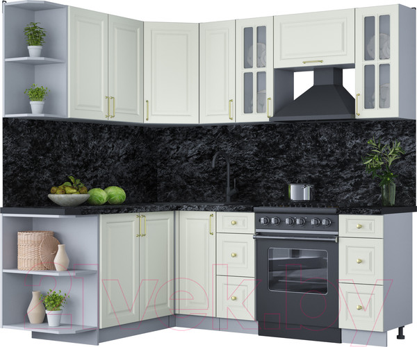 Изображение товара Кухонный гарнитур Интерлиния Мила Шато 1.7x2.1 левая (белый/белый/кастилло темный)