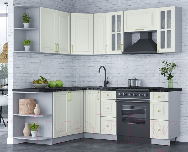 Изображение товара Кухонный гарнитур Интерлиния Мила Шато 1.7x2.1 левая (белый/белый/кастилло темный)