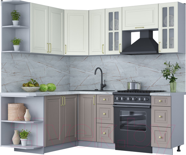 Изображение товара Кухонный гарнитур Интерлиния Мила Шато 1.7x2.1 левая (белый/луна/серый каспий)