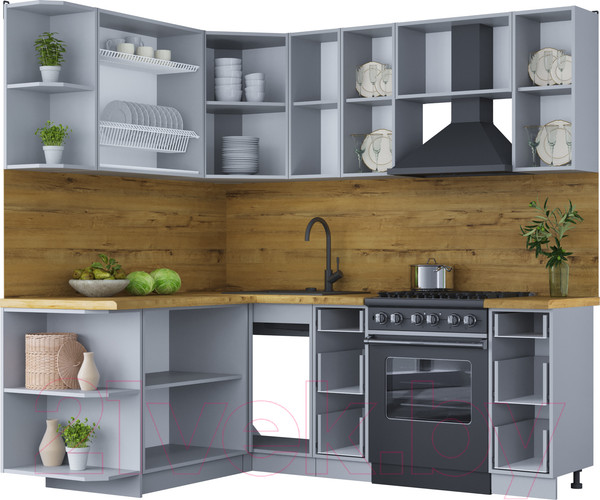 Изображение товара Кухонный гарнитур Интерлиния Мила Шато 1.7x2.1 левая (белый/луна/серый каспий)