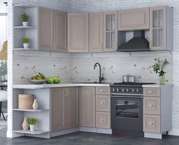 Изображение товара Кухонный гарнитур Интерлиния Мила Шато 1.7x2.1 левая (луна/луна/бискайская сосна)