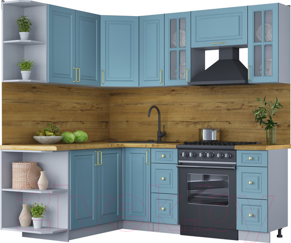 Изображение товара Кухонный гарнитур Интерлиния Мила Шато 1.7x2.1 левая (океан/океан/дуб бунратти)