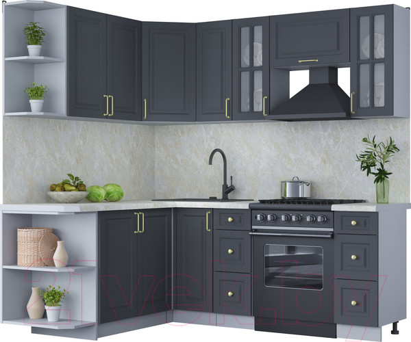 Изображение товара Кухонный гарнитур Интерлиния Мила Шато 1.7x2.1 левая (пепел/пепел/опал светлый)