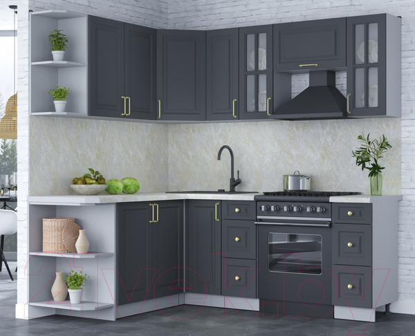 Изображение товара Кухонный гарнитур Интерлиния Мила Шато 1.7x2.1 левая (пепел/пепел/опал светлый)