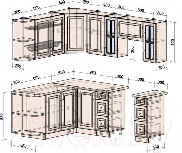 Изображение товара Кухонный гарнитур Интерлиния Мила Шато 1.7x2.2 левая (белый/белый/кастилло темный)