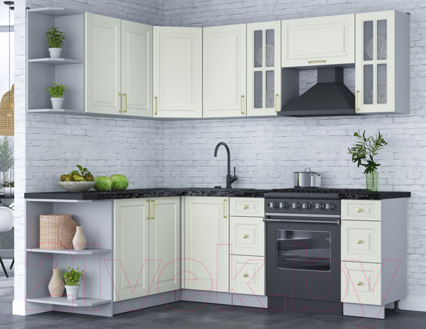 Изображение товара Кухонный гарнитур Интерлиния Мила Шато 1.7x2.2 левая (белый/белый/кастилло темный)