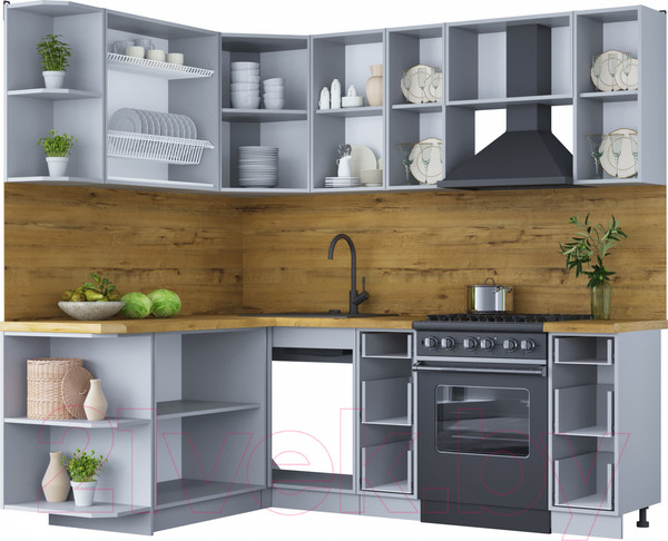 Изображение товара Кухонный гарнитур Интерлиния Мила Шато 1.7x2.2 левая (белый/луна/серый каспий)