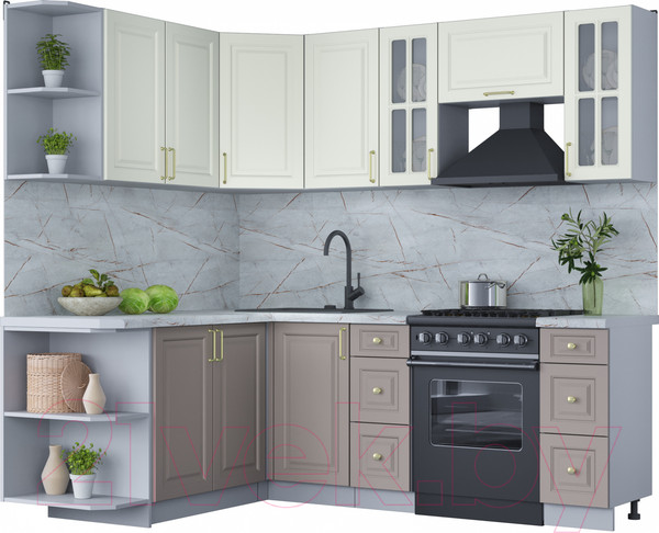 Изображение товара Кухонный гарнитур Интерлиния Мила Шато 1.7x2.2 левая (белый/луна/серый каспий)