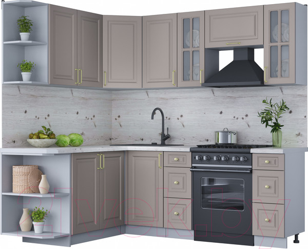 Изображение товара Кухонный гарнитур Интерлиния Мила Шато 1.7x2.2 левая (луна/луна/бискайская сосна)