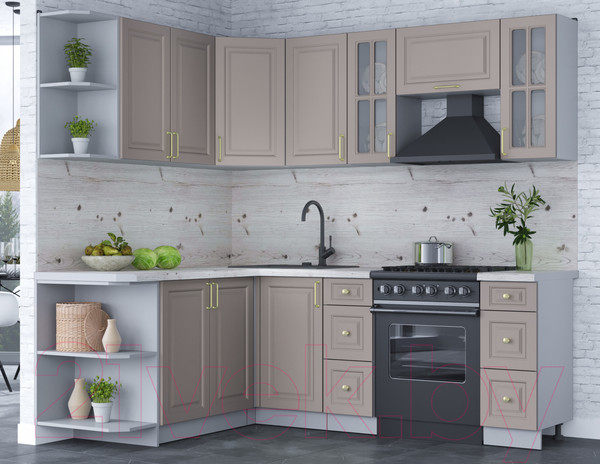 Изображение товара Кухонный гарнитур Интерлиния Мила Шато 1.7x2.2 левая (луна/луна/бискайская сосна)