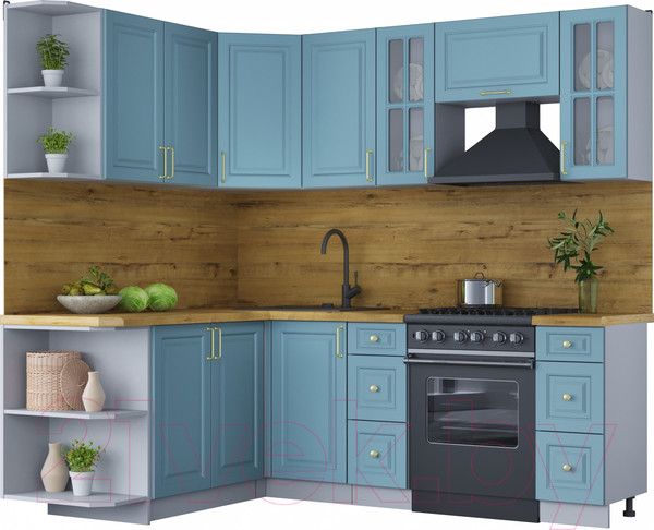 Изображение товара Кухонный гарнитур Интерлиния Мила Шато 1.7x2.2 левая (океан/океан/дуб бунратти)