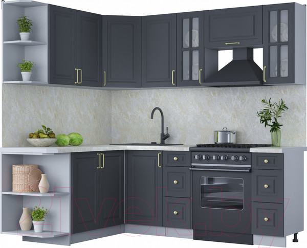 Изображение товара Кухонный гарнитур Интерлиния Мила Шато 1.7x2.2 левая (пепел/пепел/опал светлый)