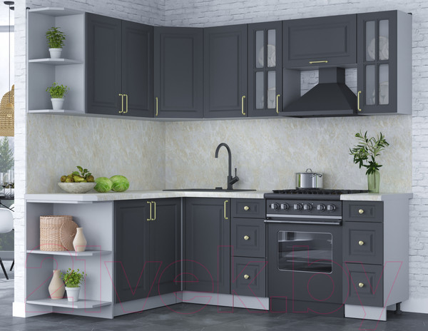 Изображение товара Кухонный гарнитур Интерлиния Мила Шато 1.7x2.2 левая (пепел/пепел/опал светлый)