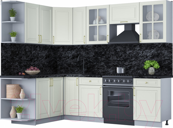 Изображение товара Кухонный гарнитур Интерлиния Мила Шато 1.7x2.5 левая (белый/белый/кастилло темный)