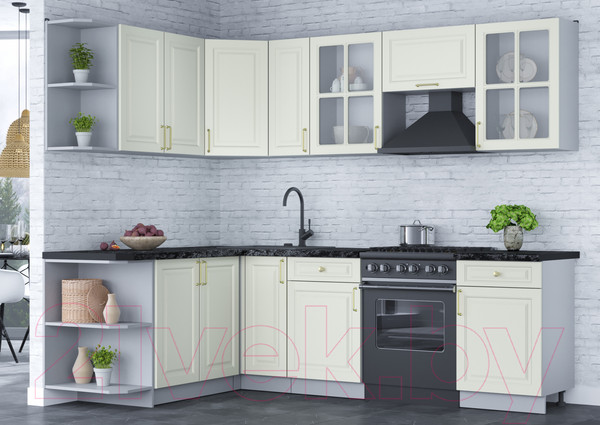 Изображение товара Кухонный гарнитур Интерлиния Мила Шато 1.7x2.5 левая (белый/белый/кастилло темный)