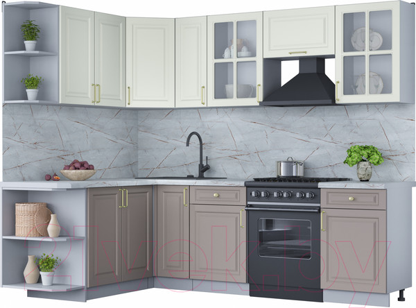 Изображение товара Кухонный гарнитур Интерлиния Мила Шато 1.7x2.5 левая (белый/луна/серый каспий)