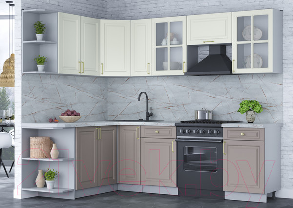 Изображение товара Кухонный гарнитур Интерлиния Мила Шато 1.7x2.5 левая (белый/луна/серый каспий)