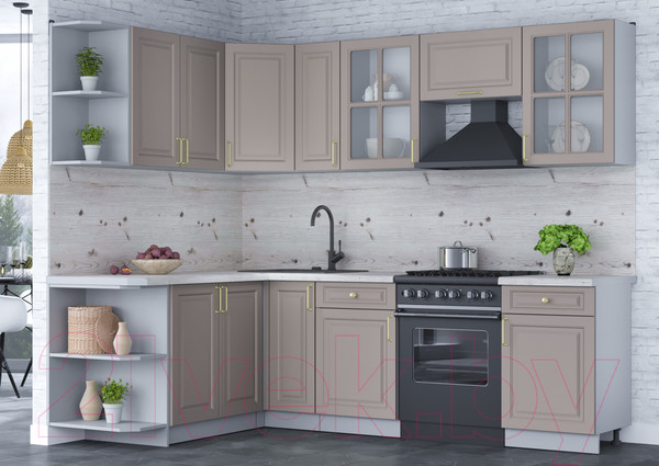 Изображение товара Кухонный гарнитур Интерлиния Мила Шато 1.7x2.5 левая (луна/луна/бискайская сосна)