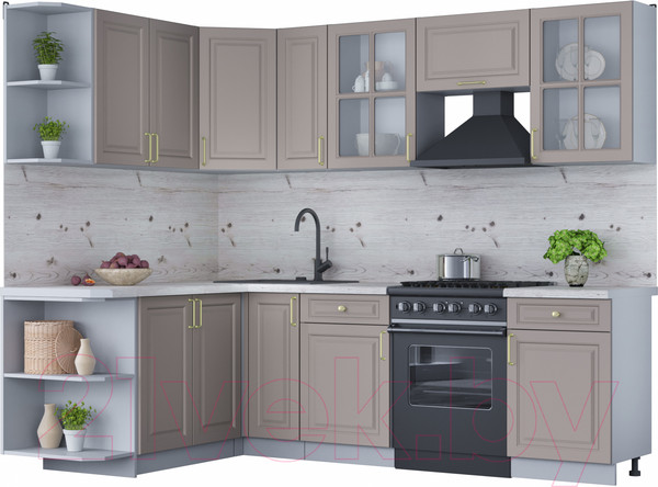 Изображение товара Кухонный гарнитур Интерлиния Мила Шато 1.7x2.5 левая (луна/луна/бискайская сосна)