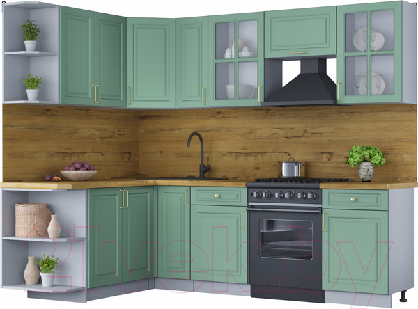 Изображение товара Кухонный гарнитур Интерлиния Мила Шато 1.7x2.5 левая (мята/мята/дуб бунратти)
