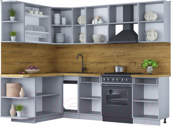 Изображение товара Кухонный гарнитур Интерлиния Мила Шато 1.7x2.5 левая (мята/мята/дуб бунратти)