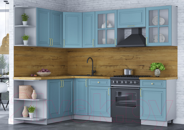 Изображение товара Кухонный гарнитур Интерлиния Мила Шато 1.7x2.5 левая (океан/океан/дуб бунратти)