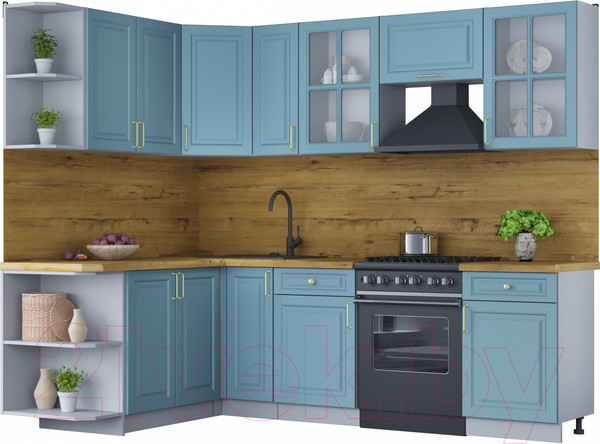 Изображение товара Кухонный гарнитур Интерлиния Мила Шато 1.7x2.5 левая (океан/океан/дуб бунратти)