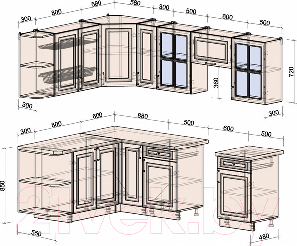 Изображение товара Кухонный гарнитур Интерлиния Мила Шато 1.7x2.5 левая (пепел/пепел/опал светлый)