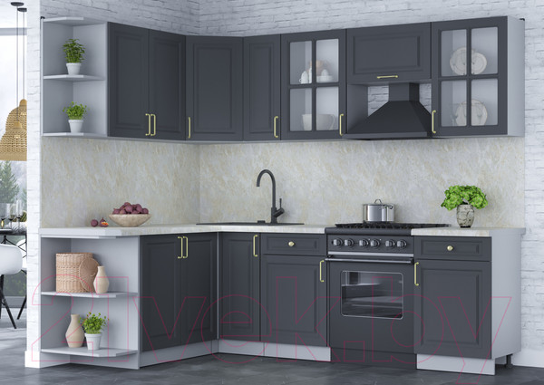 Изображение товара Кухонный гарнитур Интерлиния Мила Шато 1.7x2.5 левая (пепел/пепел/опал светлый)