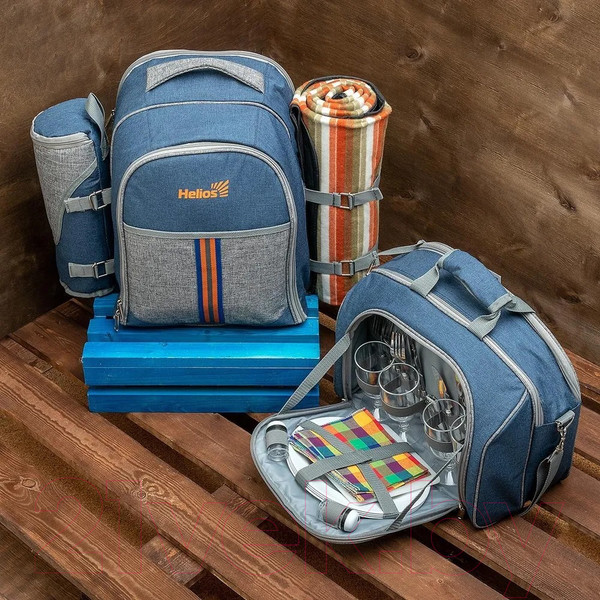 Изображение товара Походный набор Helios HS-425S-4BG (синий/серый)
