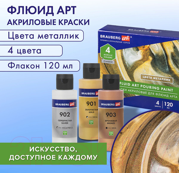 Изображение товара Акриловые краски Brauberg Art. Флюид Арт Pouring Paint / 192239 (4цв)