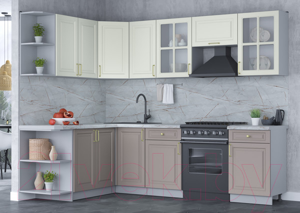 Изображение товара Кухонный гарнитур Интерлиния Мила Шато 1.7x2.6 левая (белый/луна/серый каспий)