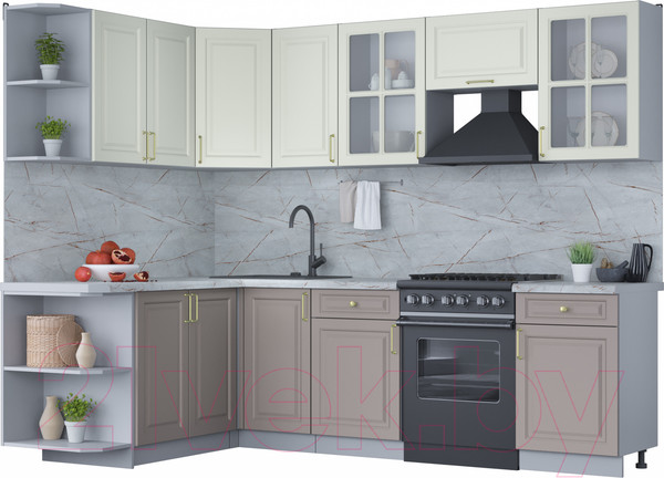 Изображение товара Кухонный гарнитур Интерлиния Мила Шато 1.7x2.6 левая (белый/луна/серый каспий)