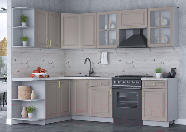 Изображение товара Кухонный гарнитур Интерлиния Мила Шато 1.7x2.6 левая (луна/луна/бискайская сосна)