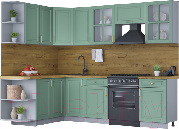 Изображение товара Кухонный гарнитур Интерлиния Мила Шато 1.7x2.6 левая (мята/мята/дуб бунратти)