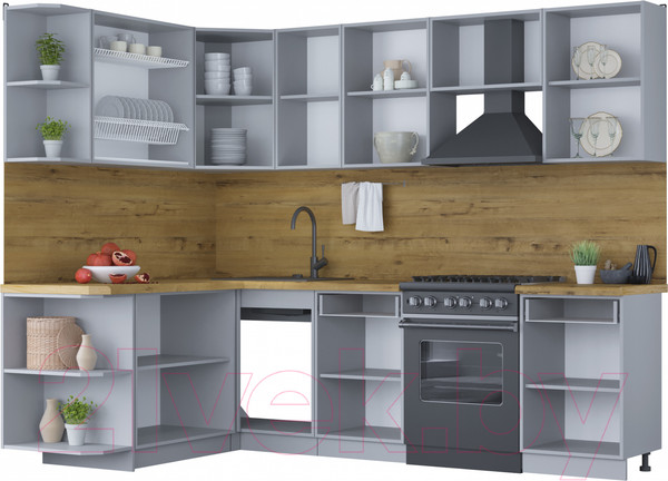 Изображение товара Кухонный гарнитур Интерлиния Мила Шато 1.7x2.6 левая (белый/мята/бискайская сосна)