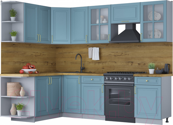 Изображение товара Кухонный гарнитур Интерлиния Мила Шато 1.7x2.6 левая (океан/океан/дуб бунратти)