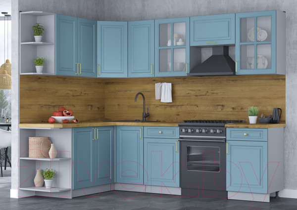 Изображение товара Кухонный гарнитур Интерлиния Мила Шато 1.7x2.6 левая (океан/океан/дуб бунратти)