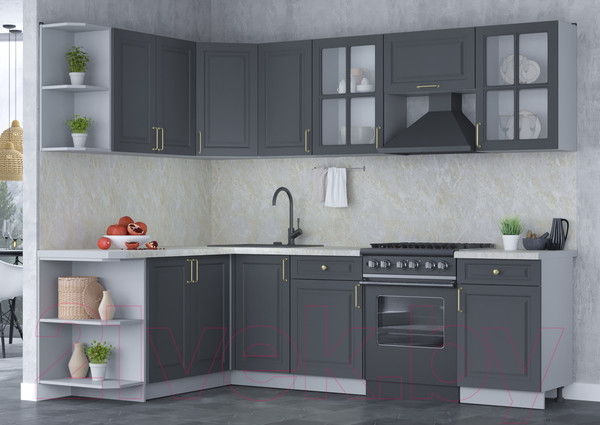 Изображение товара Кухонный гарнитур Интерлиния Мила Шато 1.7x2.6 левая (пепел/пепел/опал светлый)