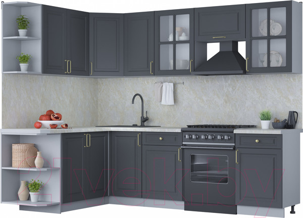 Изображение товара Кухонный гарнитур Интерлиния Мила Шато 1.7x2.6 левая (пепел/пепел/опал светлый)