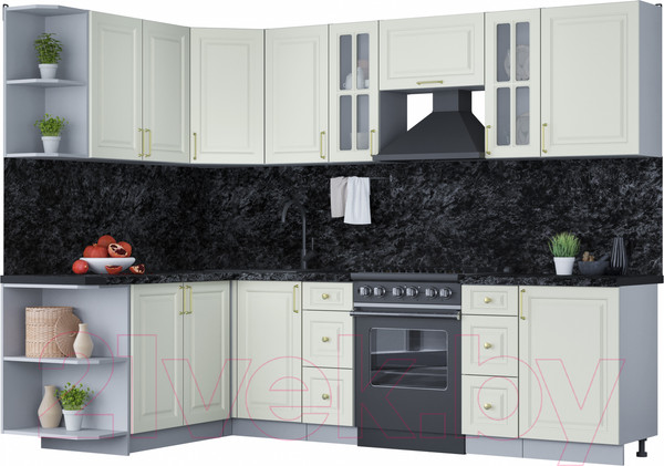 Изображение товара Кухонный гарнитур Интерлиния Мила Шато 1.7x2.7 левая (белый/белый/кастилло темный)