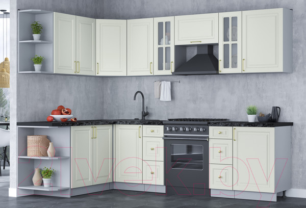 Изображение товара Кухонный гарнитур Интерлиния Мила Шато 1.7x2.7 левая (белый/белый/кастилло темный)