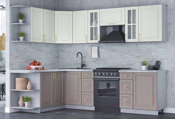 Изображение товара Кухонный гарнитур Интерлиния Мила Шато 1.7x2.7 левая (белый/луна/серый каспий)