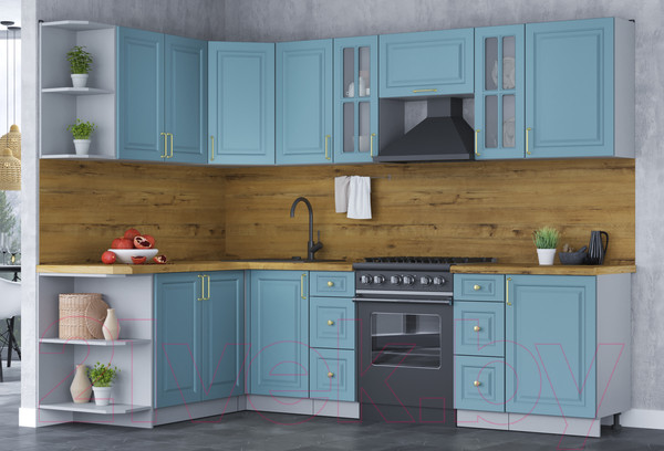 Изображение товара Кухонный гарнитур Интерлиния Мила Шато 1.7x2.7 левая (океан/океан/дуб бунратти)