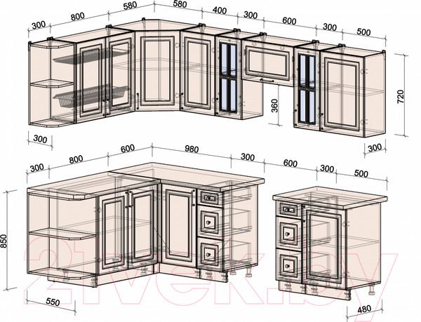 Изображение товара Кухонный гарнитур Интерлиния Мила Шато 1.7x2.7 левая (пепел/пепел/опал светлый)