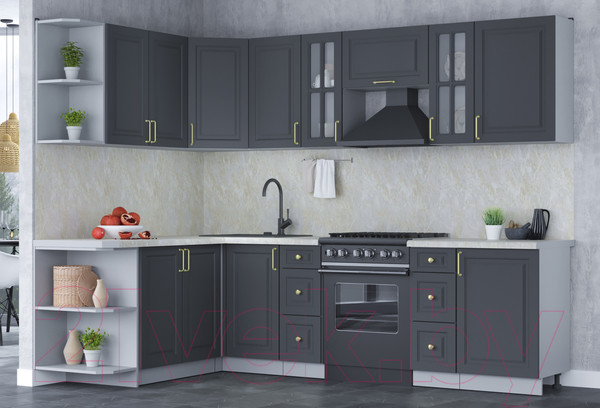 Изображение товара Кухонный гарнитур Интерлиния Мила Шато 1.7x2.7 левая (пепел/пепел/опал светлый)